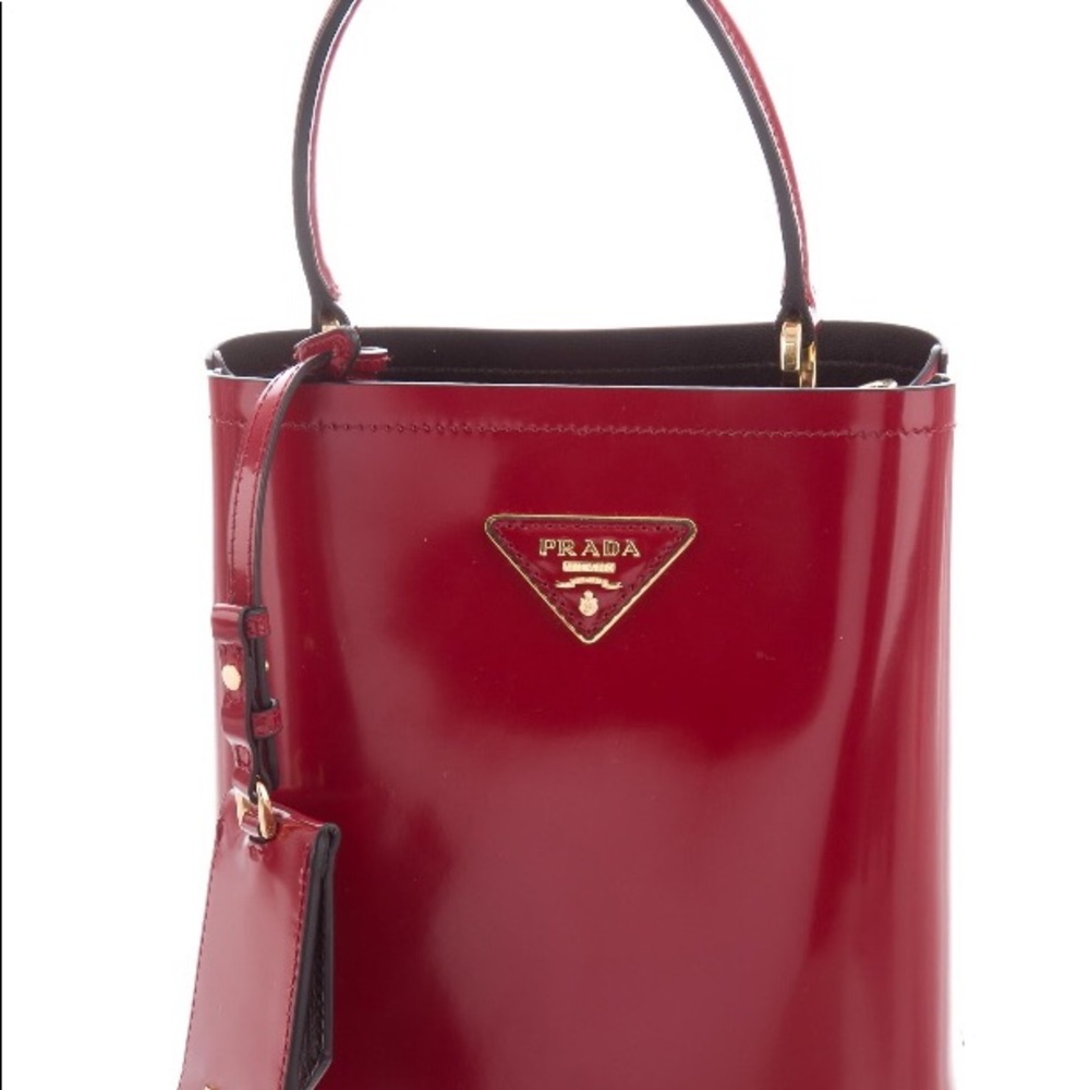 SOLD NEW Prada Small Red Panier Bucket Bag SOLD Patent Leather SOLD - Picture 7 of 9